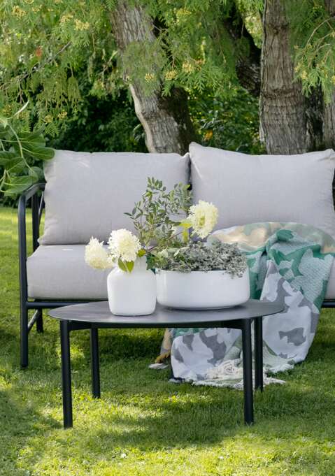 Brevik hjørnegruppe sort og beige putetrekk