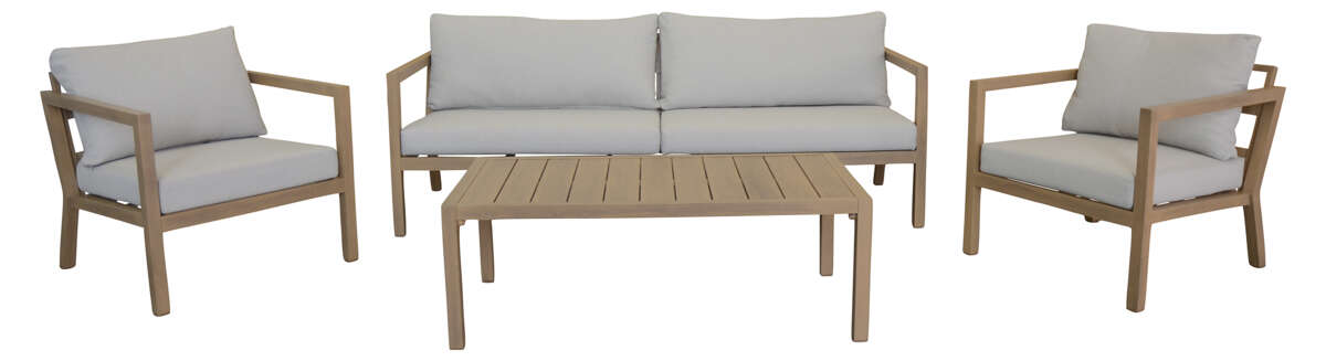 Røst sofagruppe teak og beige impregnerte putetrekk