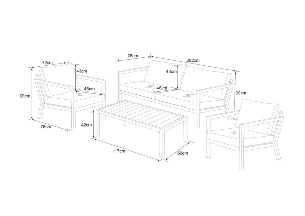 Røst sofagruppe teak og mørk grå vanntette putetrekk