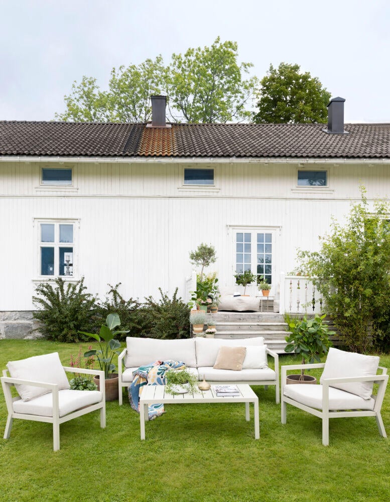 Røst sofagruppe kalk og beige vanntette putetrekk