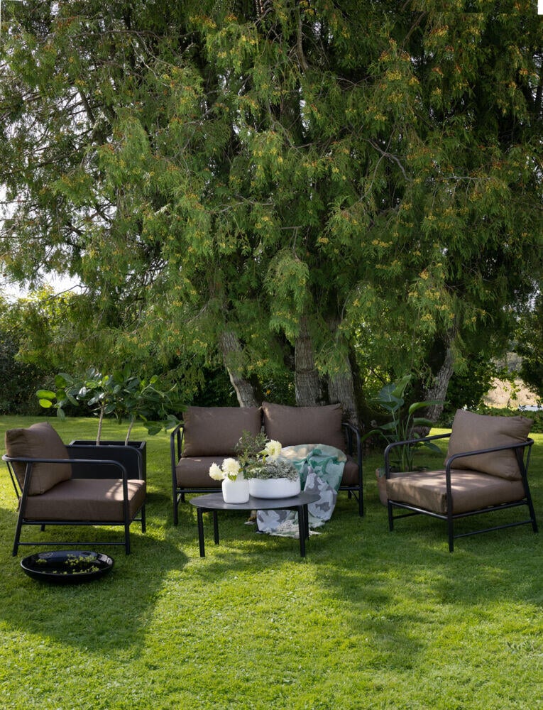 Brevik sofagruppe sort og kastanje putetrekk