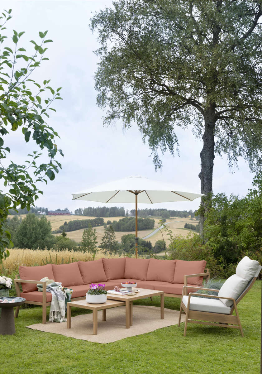 Røst hjørnegruppe teak og rust vanntette putetrekk