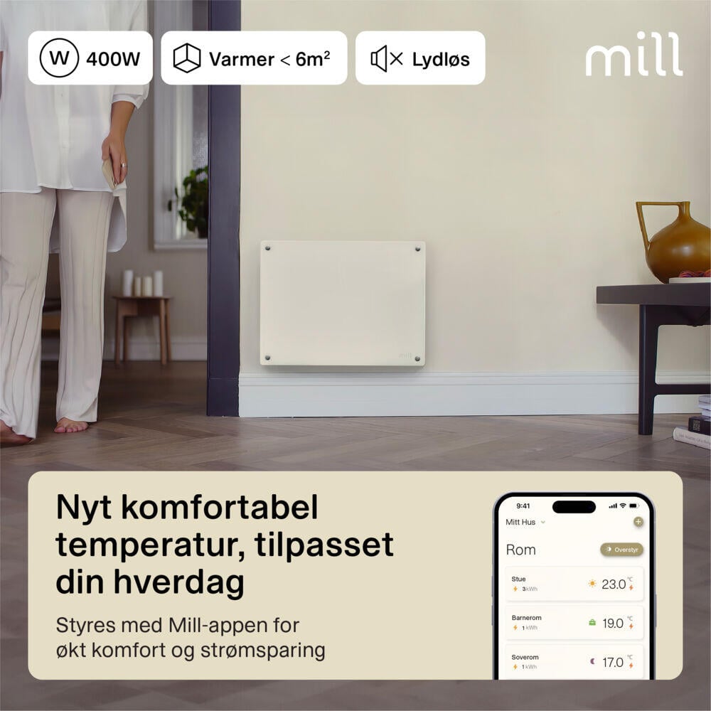 Mill Glass Smart WiFi panelovn 400W Gen. 4