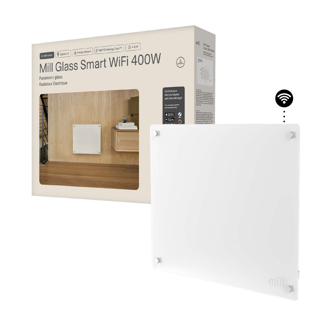 Mill Glass Smart WiFi 400W Gen. 4 panelovn