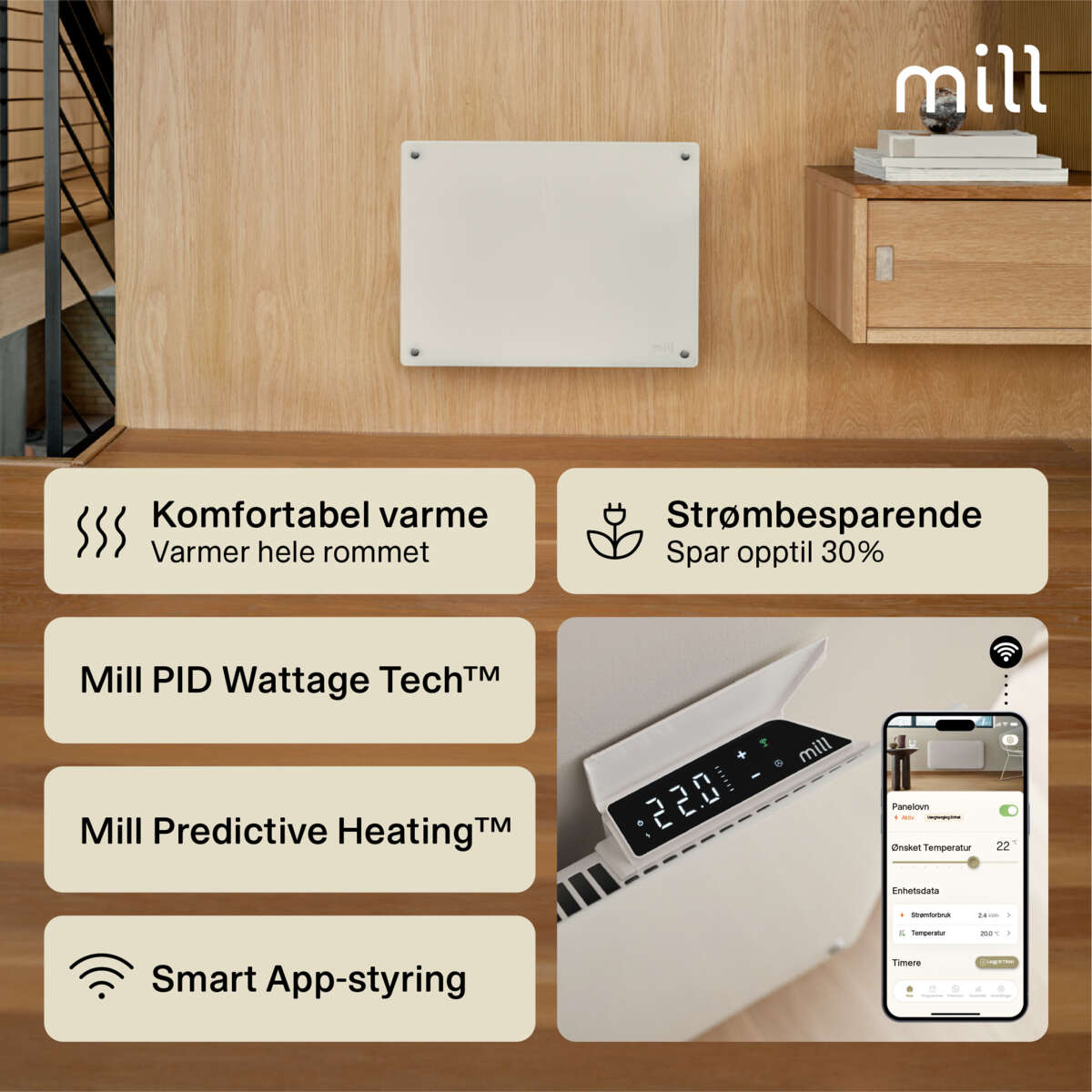 Mill Glass Smart WiFi 400W Gen. 4 panelovn