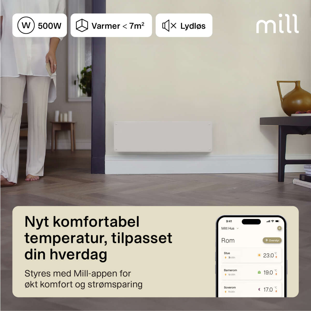 Mill Glass Smart WiFi 500W Gen. 4 panelovn