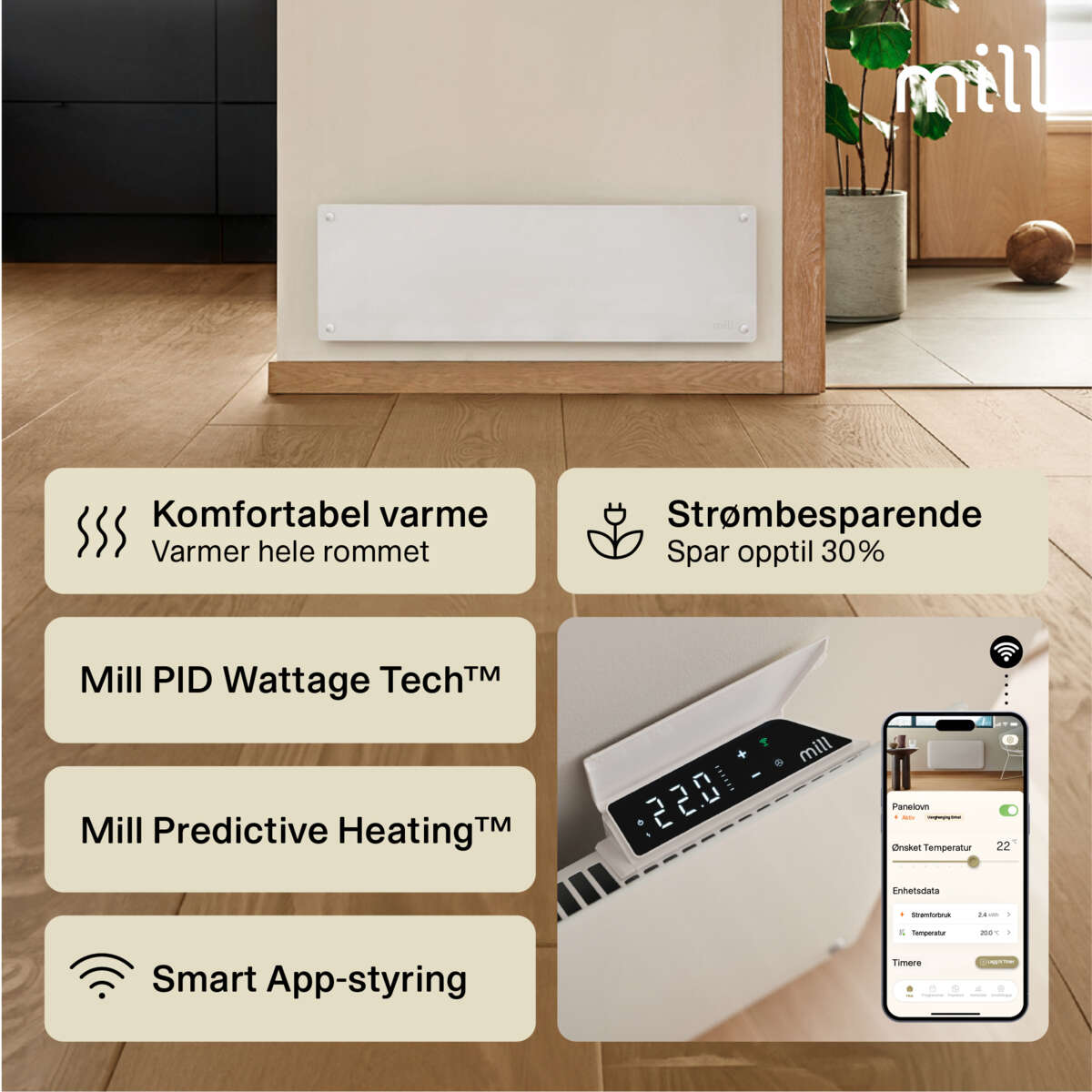Mill Glass Smart WiFi 500W Gen. 4 panelovn