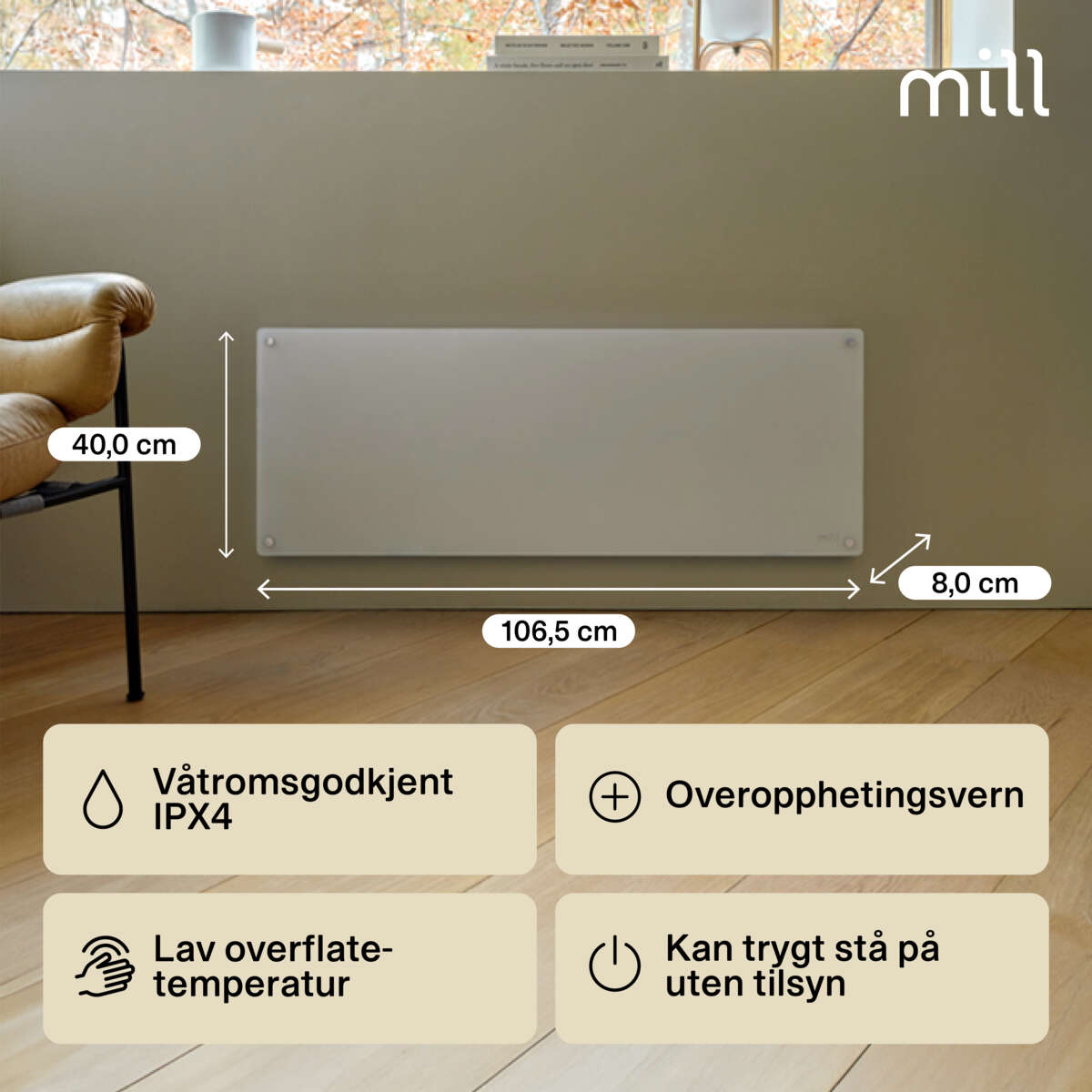 Mill Glass 1200W panelovn