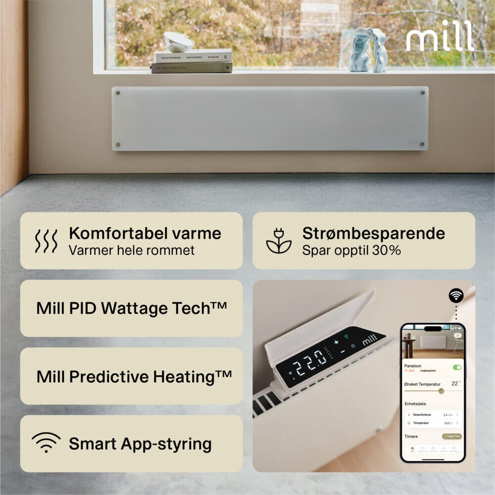 Mill Glass Smart WiFi 1000W Gen. 4 panelovn