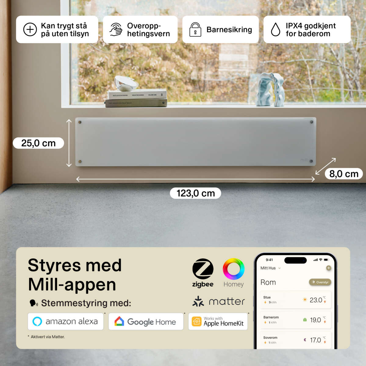 Mill Glass Smart WiFi 1000W Gen. 4 panelovn