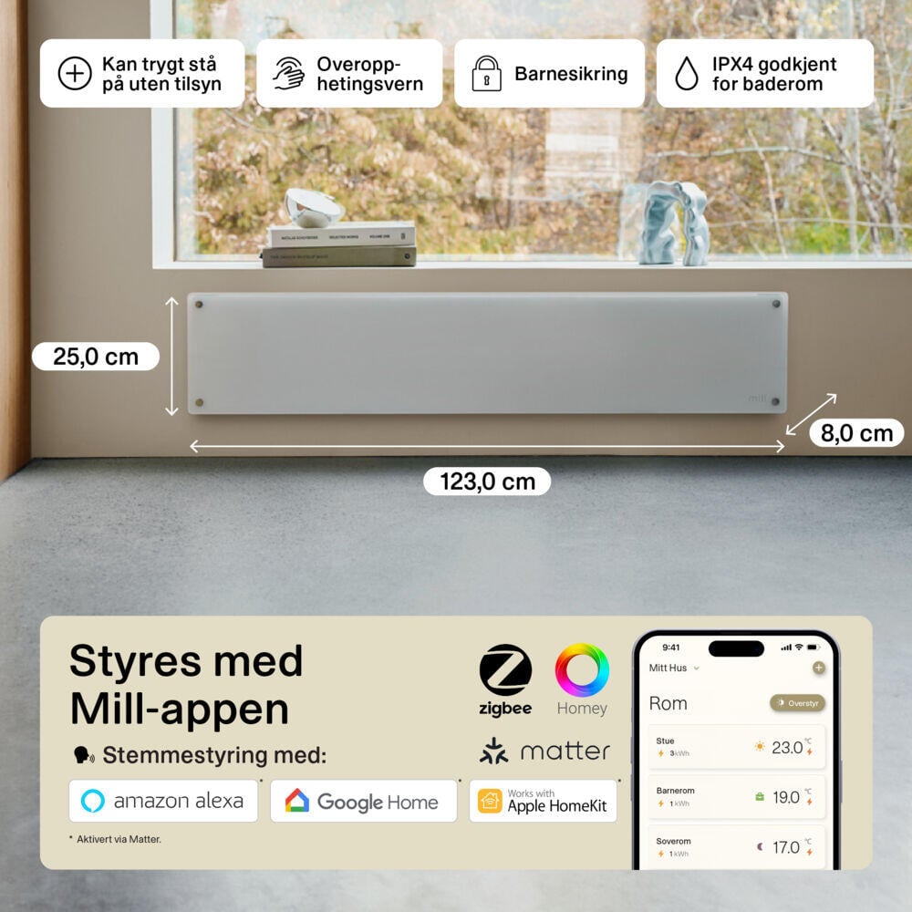 Mill Glass Smart WiFi panellist 1000W Gen. 4