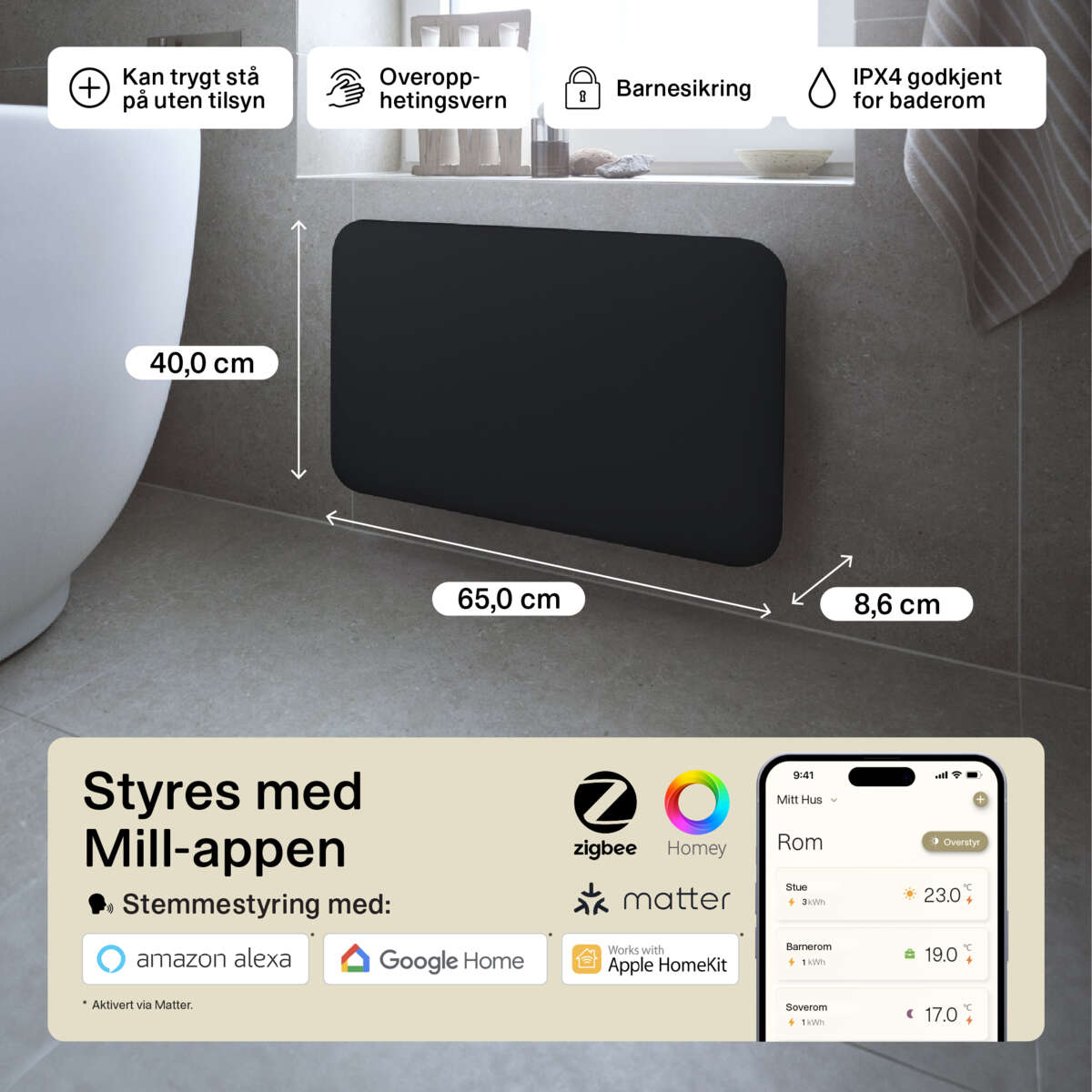 Mill Invisible Smart WiFi Gen 4 600W panelovn