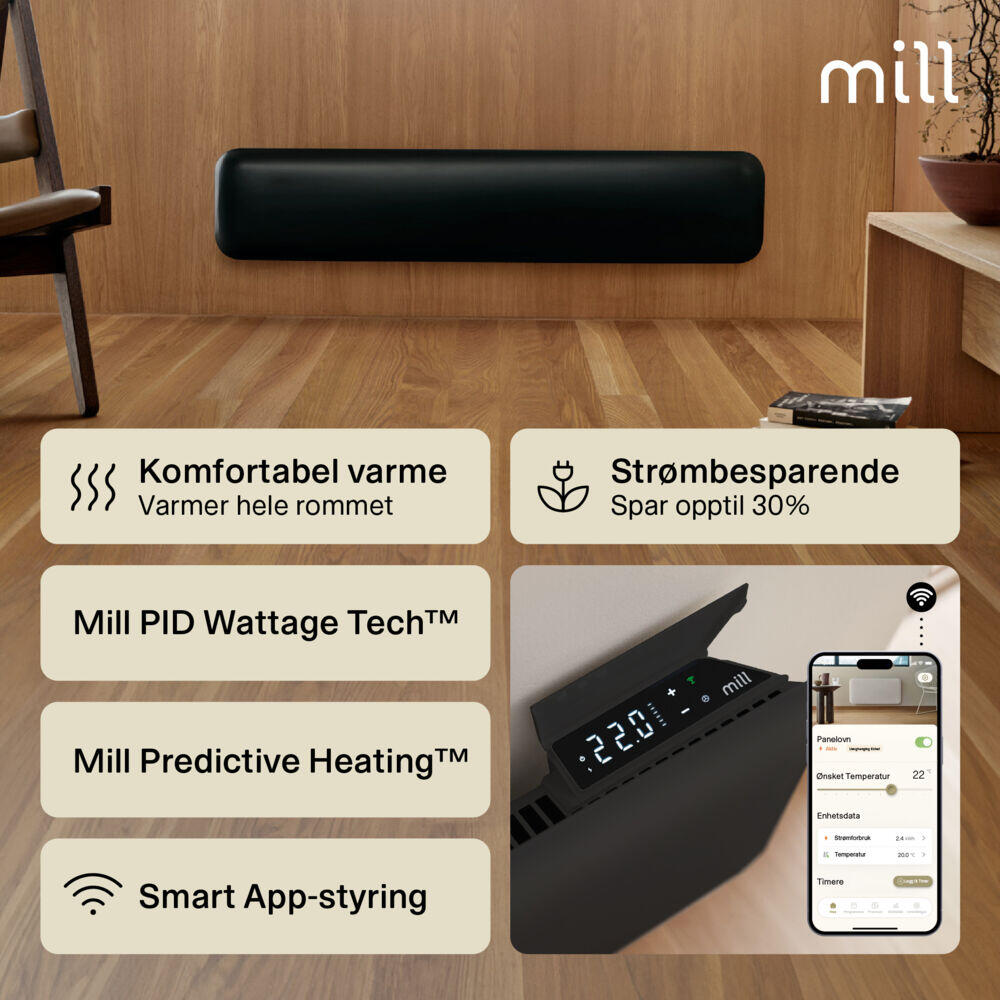 Mill Invisible Smart WiFi panellist 1000W Sort Gen. 4