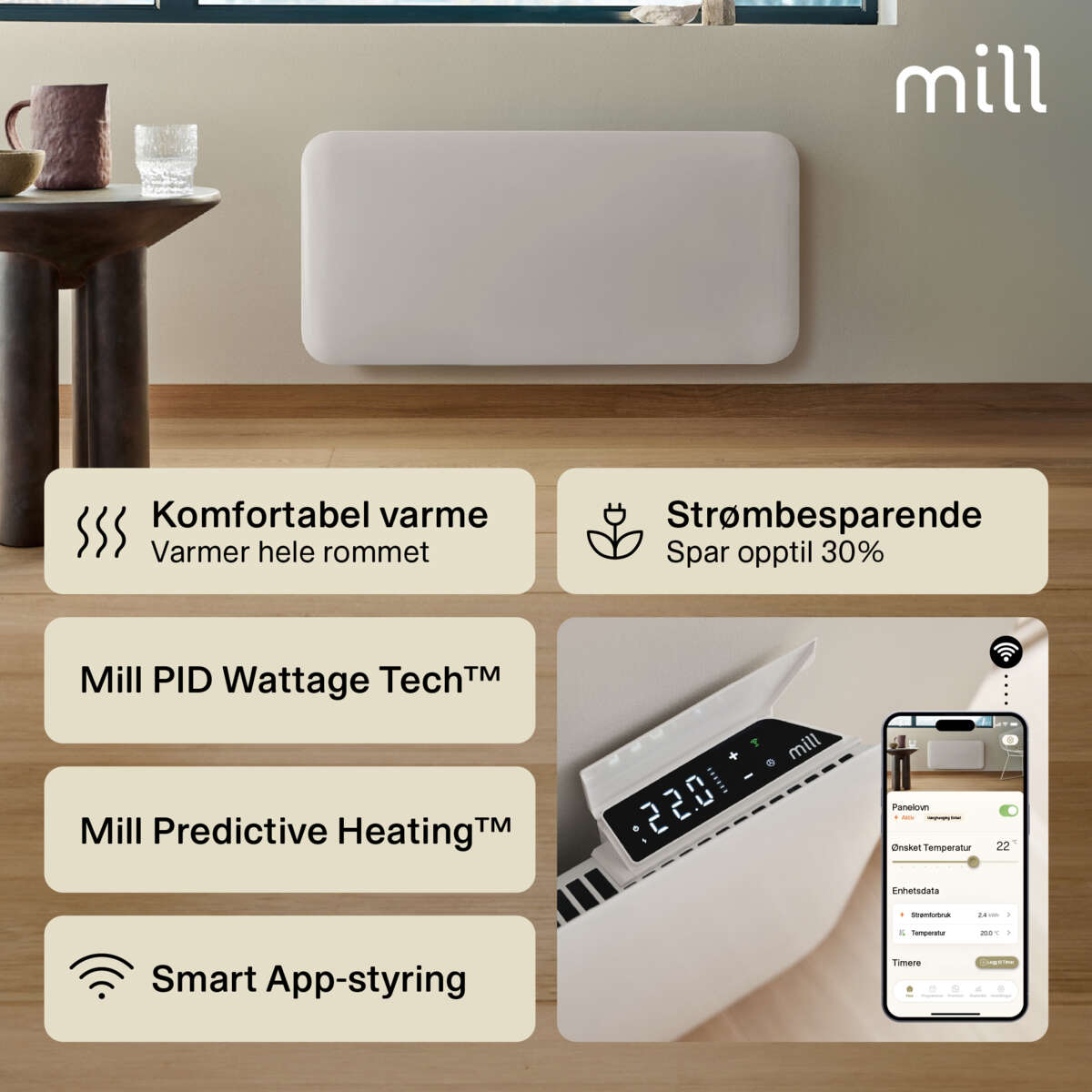 Mill Invisible Smart WiFi Gen 4 1500W panelovn