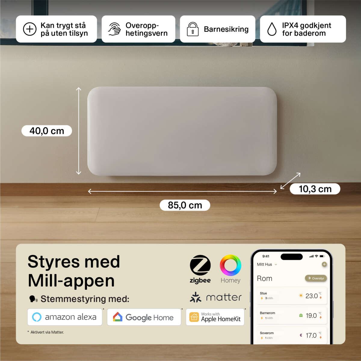 Mill Invisible Smart WiFi Gen 4 1500W panelovn