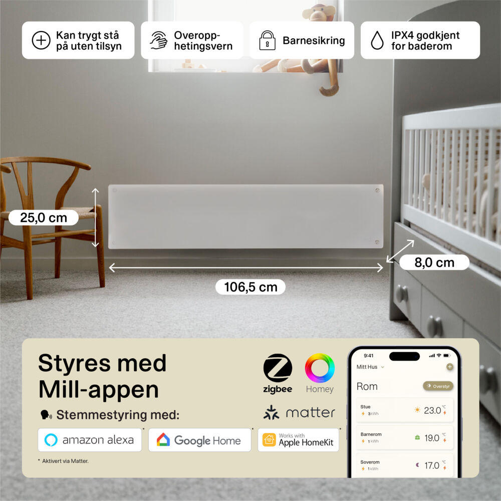 Mill Glass Smart WiFi panellist 800W Gen. 4
