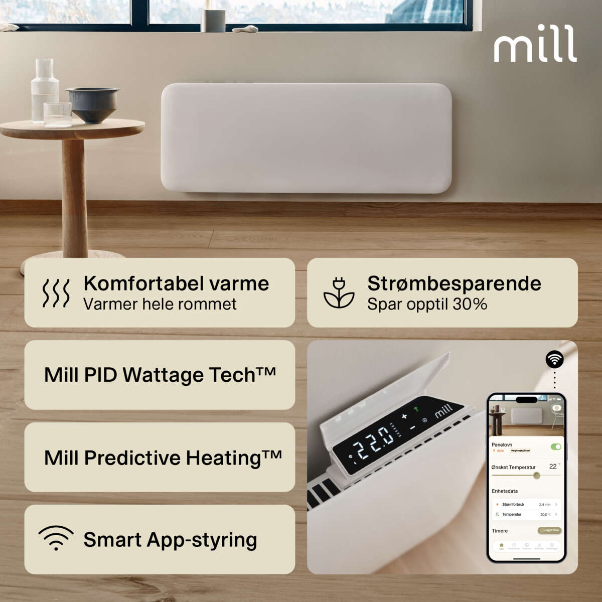 Mill Invisible Smart WiFi Gen 4 2000W panelovn