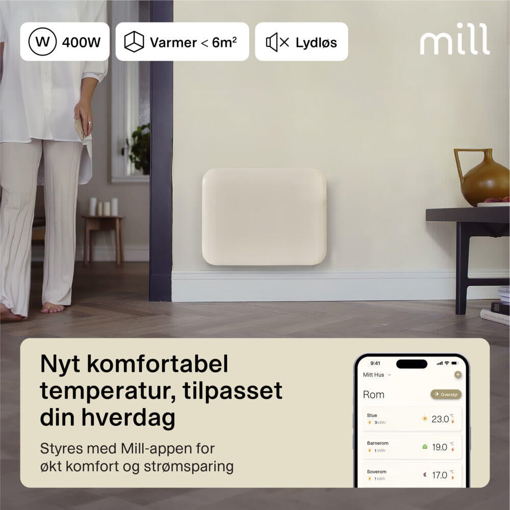 Mill Invisible Smart WiFi Gen 4 400W panelovn
