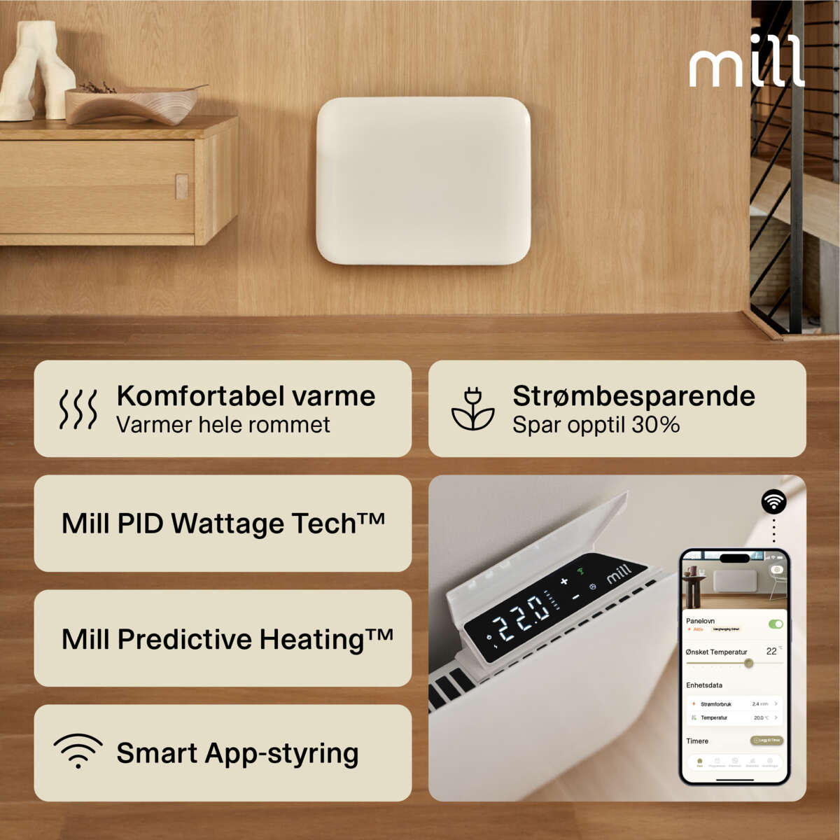 Mill Invisible Smart WiFi Gen 4 400W panelovn