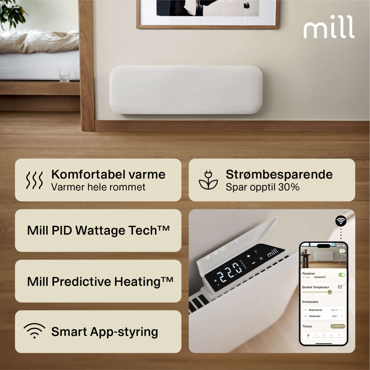 Mill Invisible Smart WiFi 500W Gen. 4 panelovn