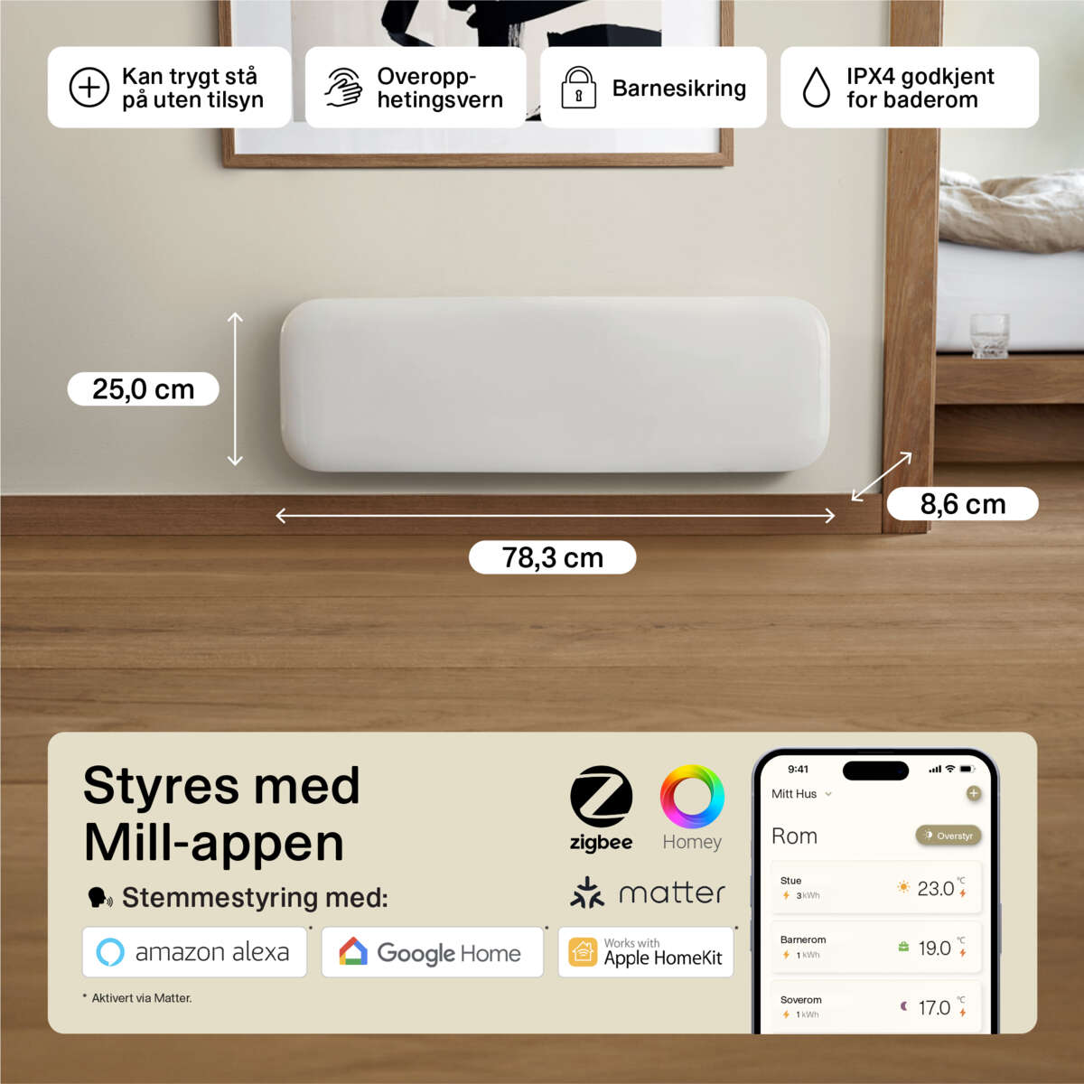 Mill Invisible Smart WiFi 500W Gen. 4 panelovn