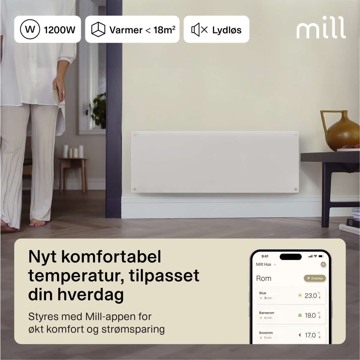 Mill Glass Gen 4 Smart WiFi 1200W panelovn