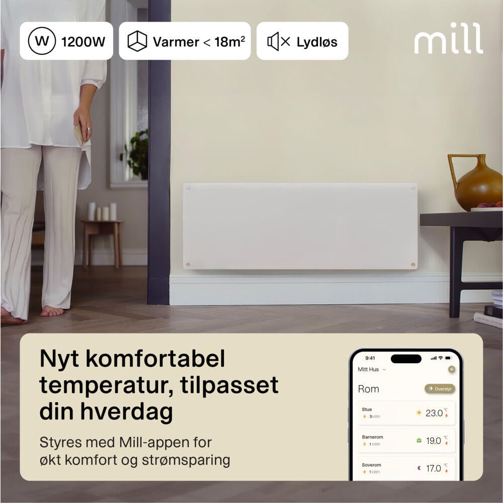 Mill Glass Gen 4 Smart WiFi 1200W panelovn
