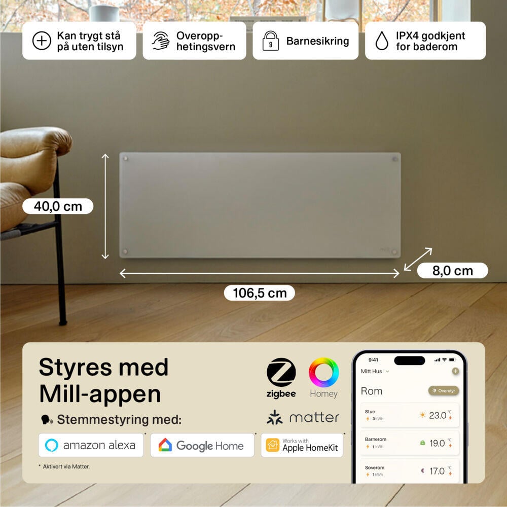 Mill Glass Gen 4 Smart WiFi 1200W panelovn