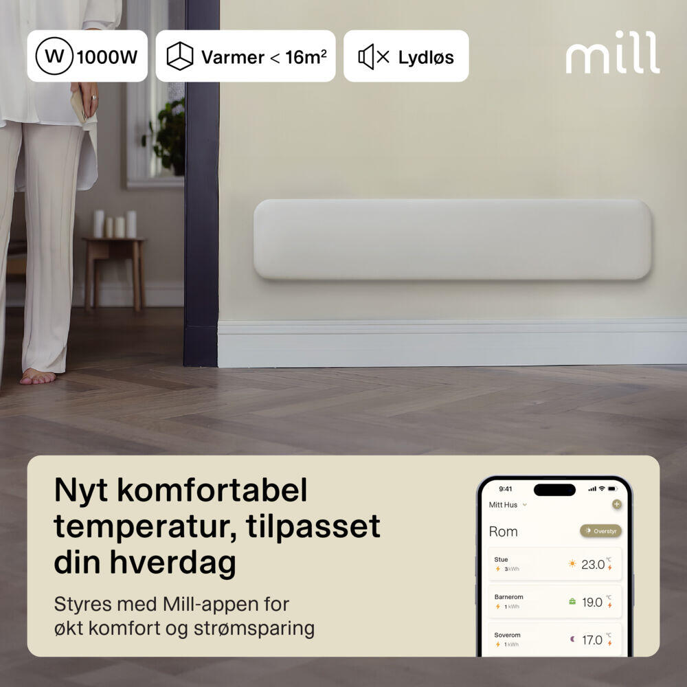 Mill Invisible Smart WiFi 1000W Gen. 4 panelovn