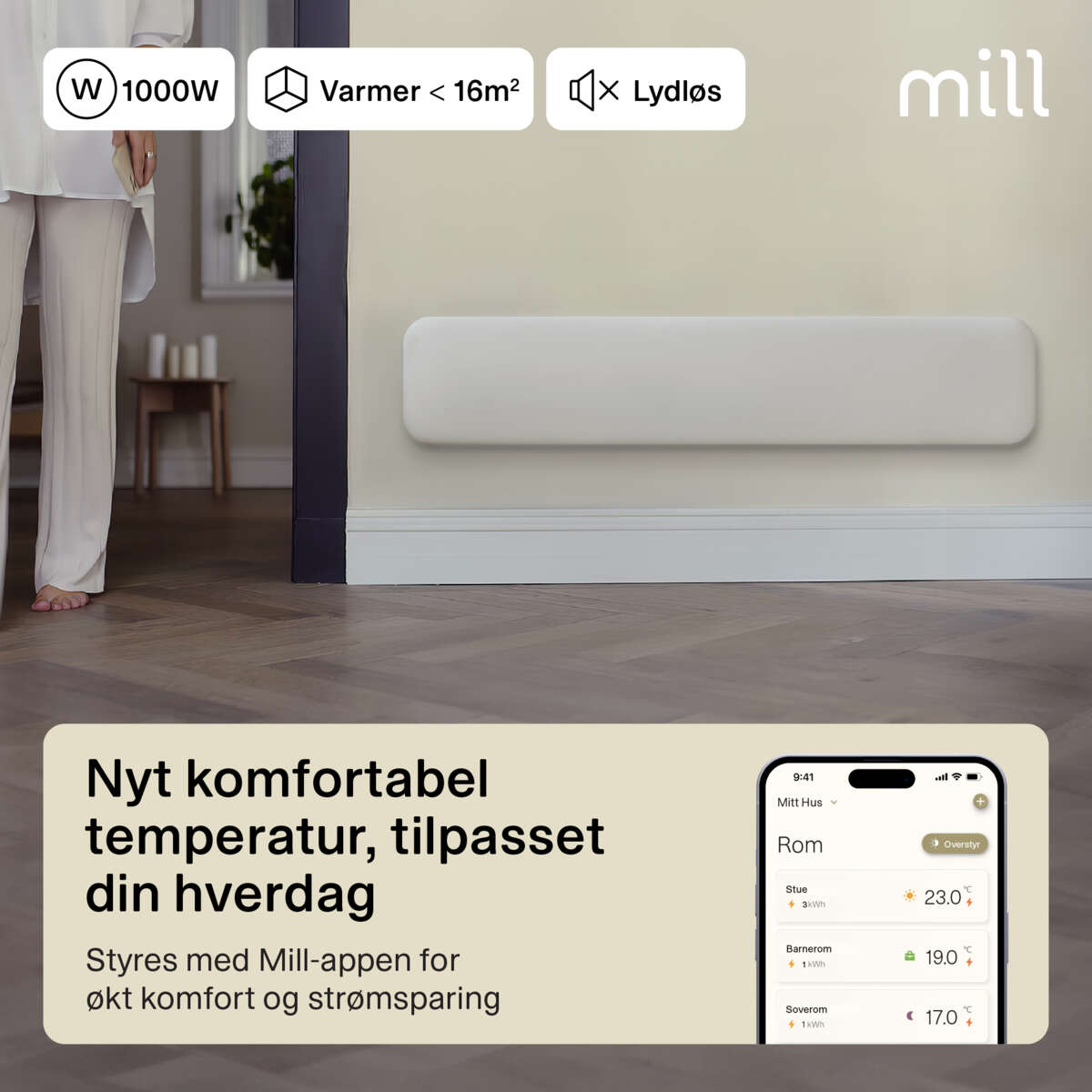 Mill Invisible Smart WiFi 1000W Gen. 4 panelovn