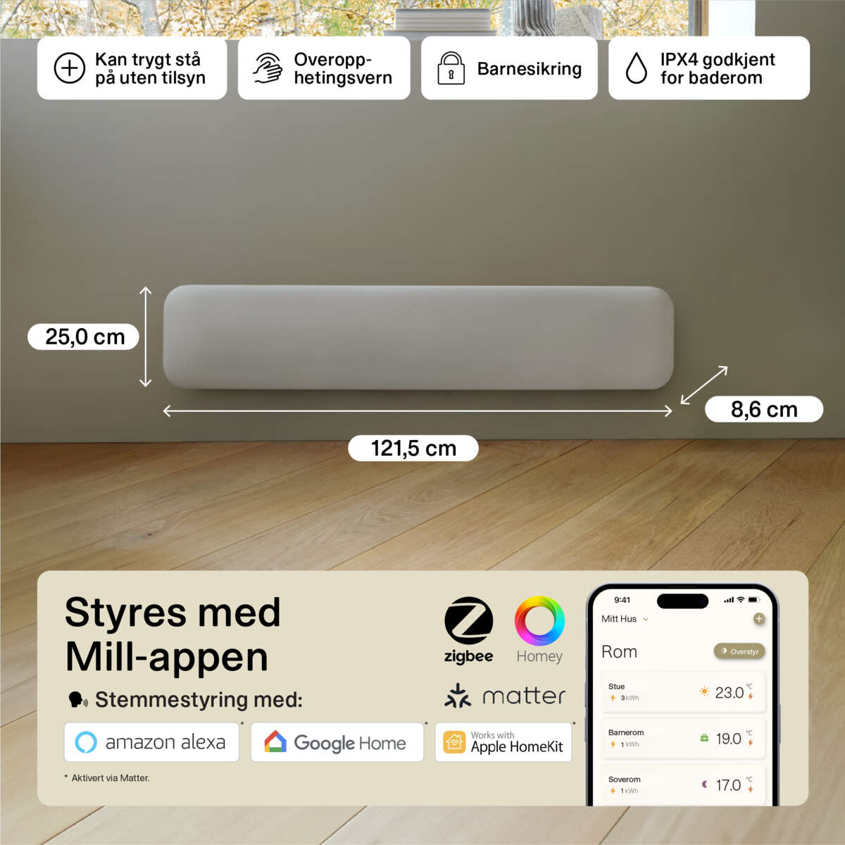 Mill Invisible Smart WiFi 1000W Gen. 4 panelovn