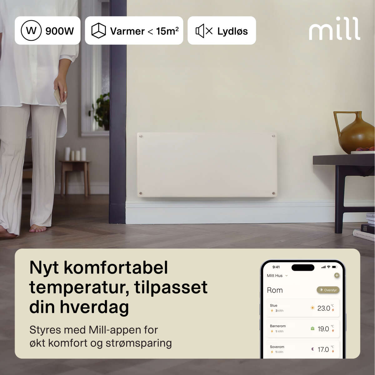 Mill Glass Smart WiFi 900W Gen. 4 panelovn