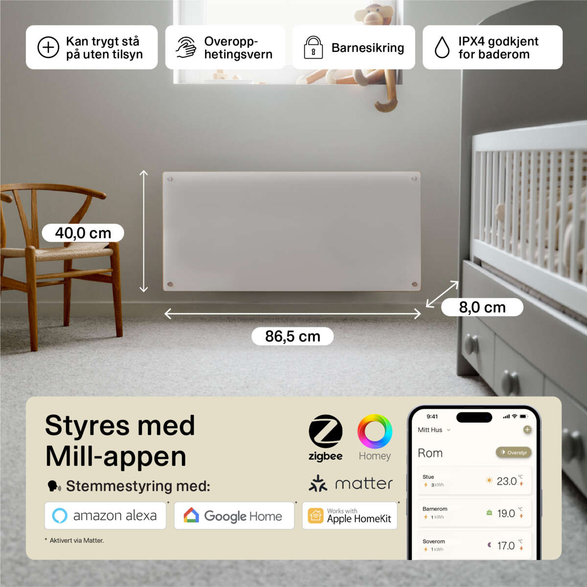 Mill Glass Smart WiFi 900W Gen. 4 panelovn