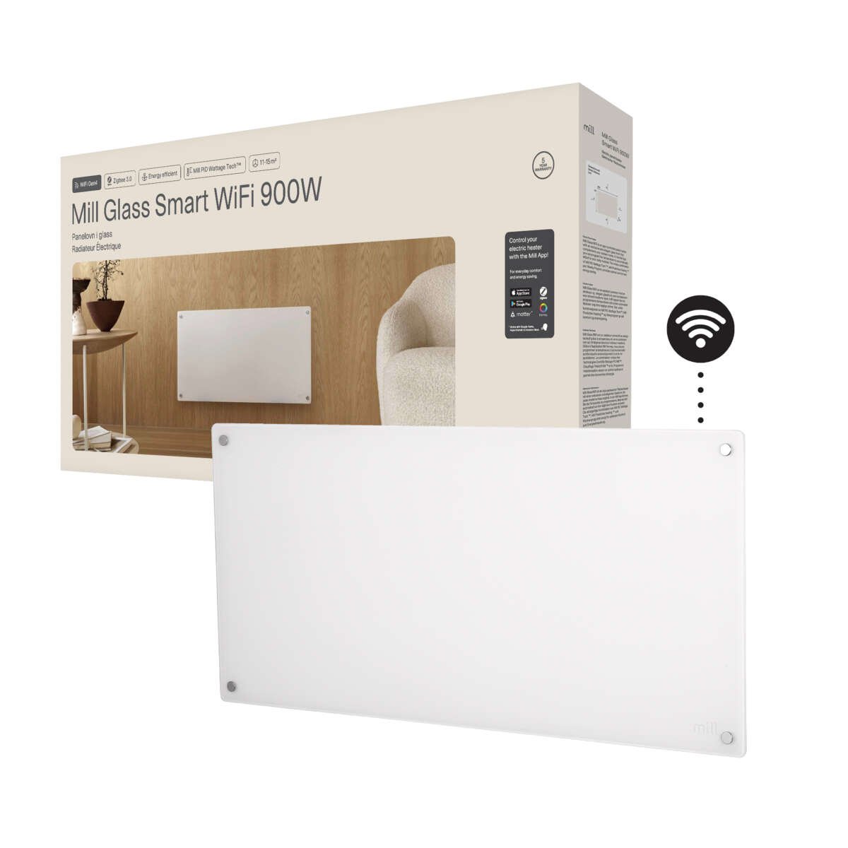 Mill Glass Smart WiFi 900W Gen. 4 panelovn