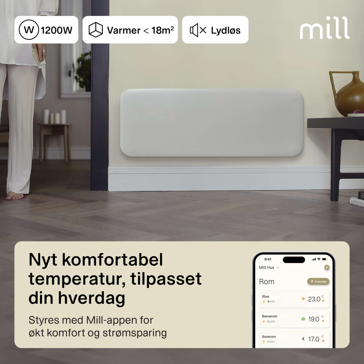 Mill Invisible Smart WiFi Gen 4 1200W panelovn