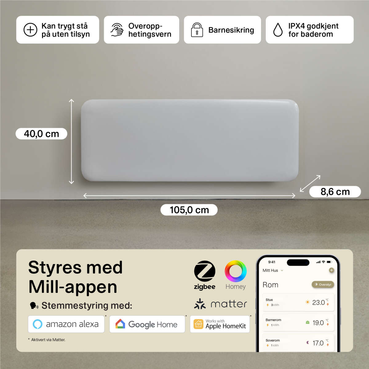 Mill Invisible Smart WiFi Gen 4 1200W panelovn
