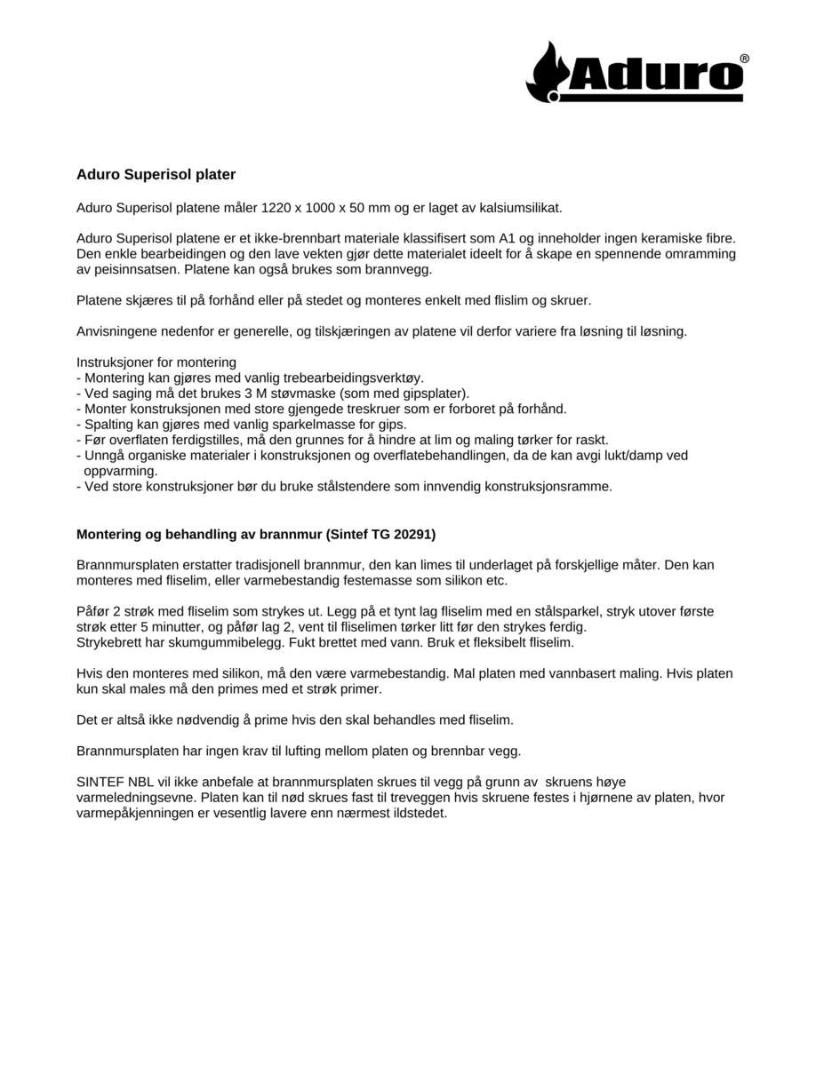 Aduro brannmurplate, ubehandlet