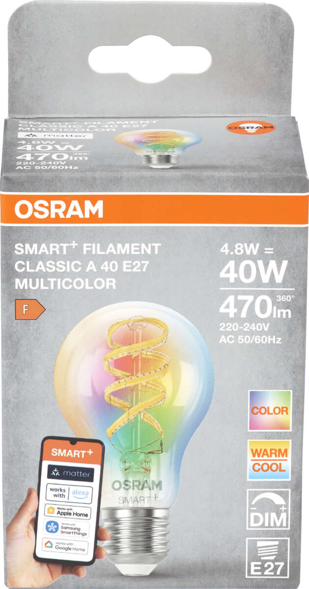 OSRAM Smart LED pære E27 4,8W RGBTW 470lm Klar