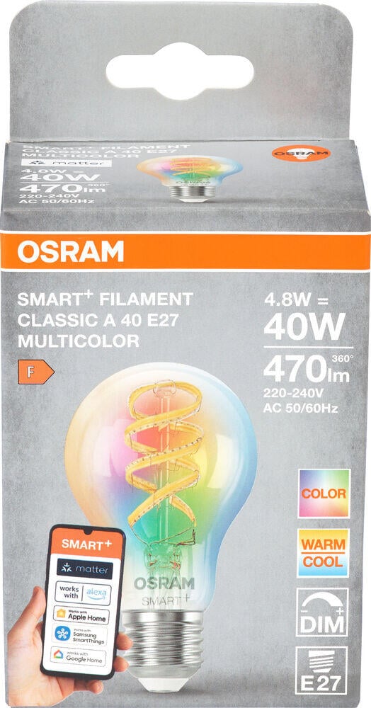 Smart LED pære E27 4,8W RGBTW 470lm Klar