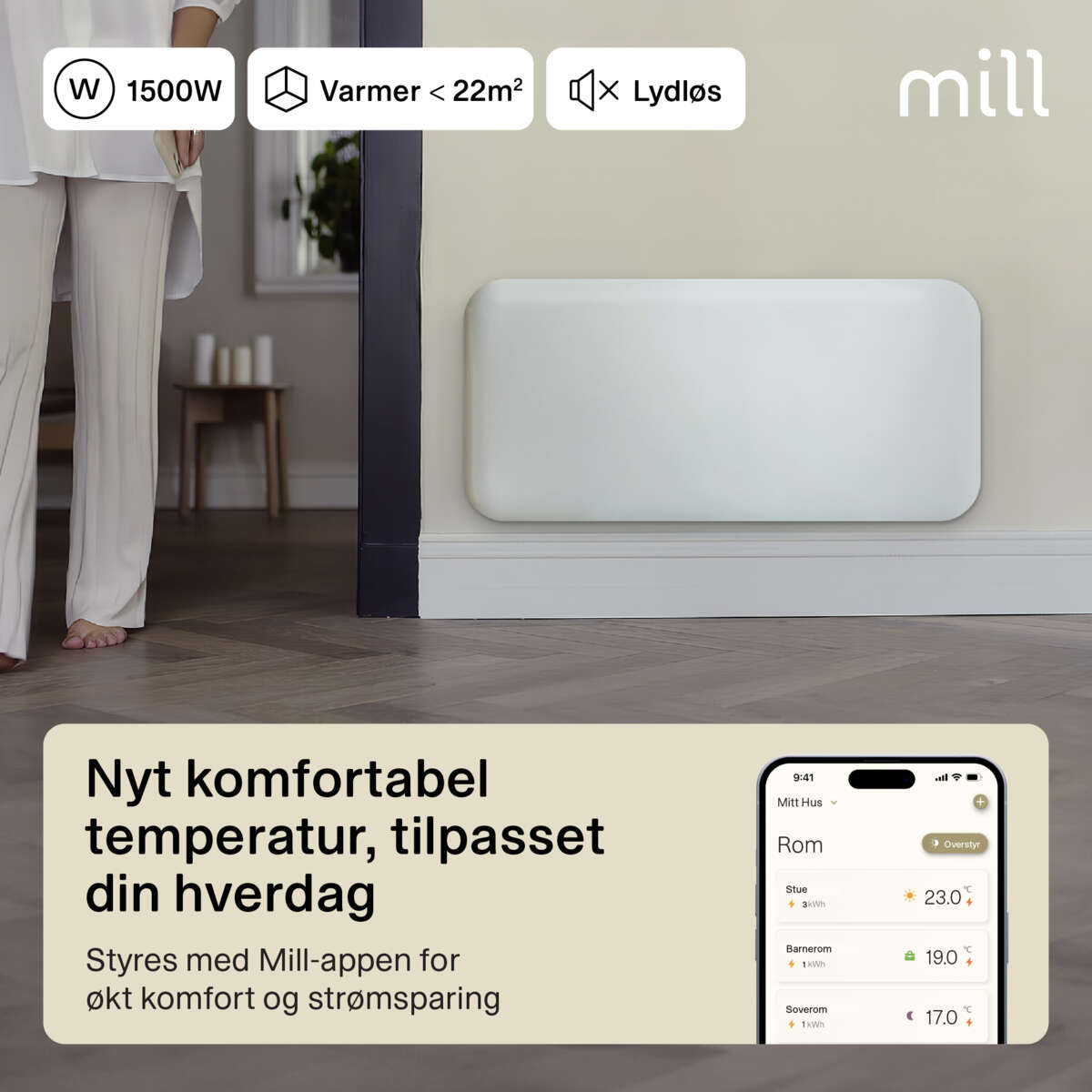 Mill Invisible Smart WiFi Gen 4 1500W panelovn