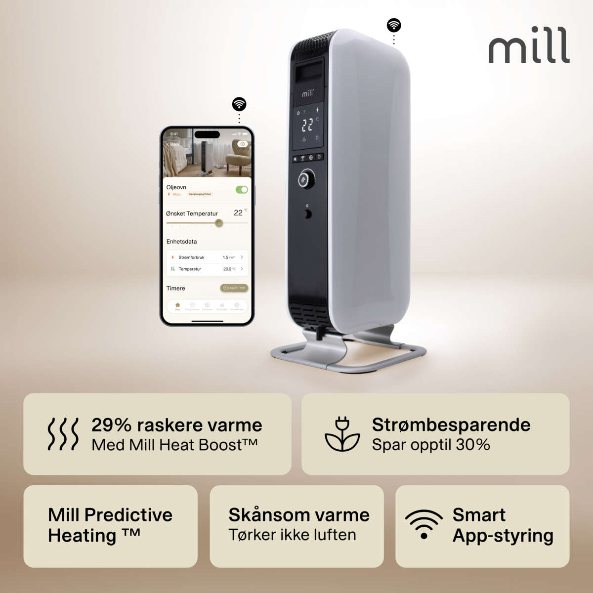 Mill Gentle Air WiFi Gen 3 1500W oljeovn