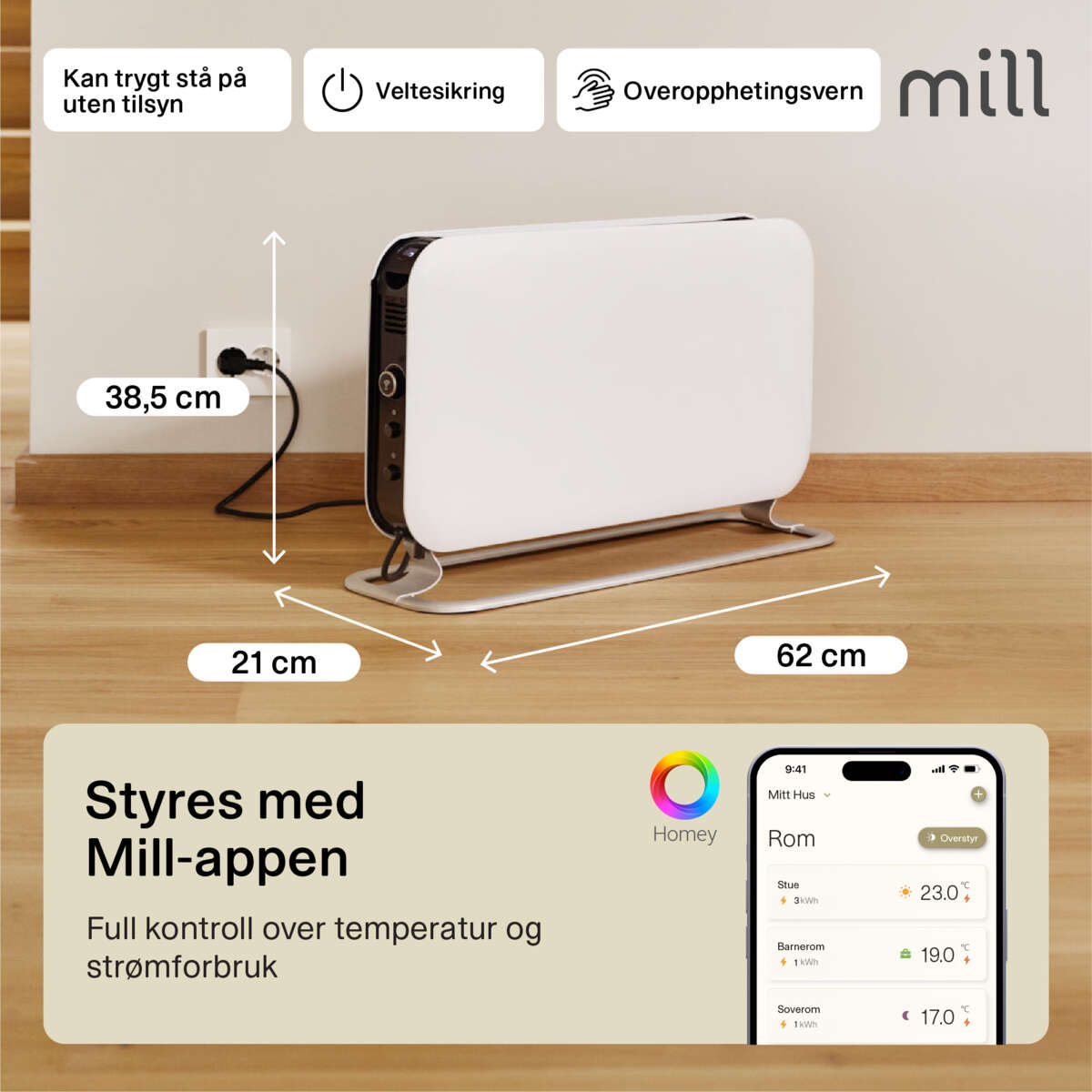 Mill WiFi 1200W gulvovn