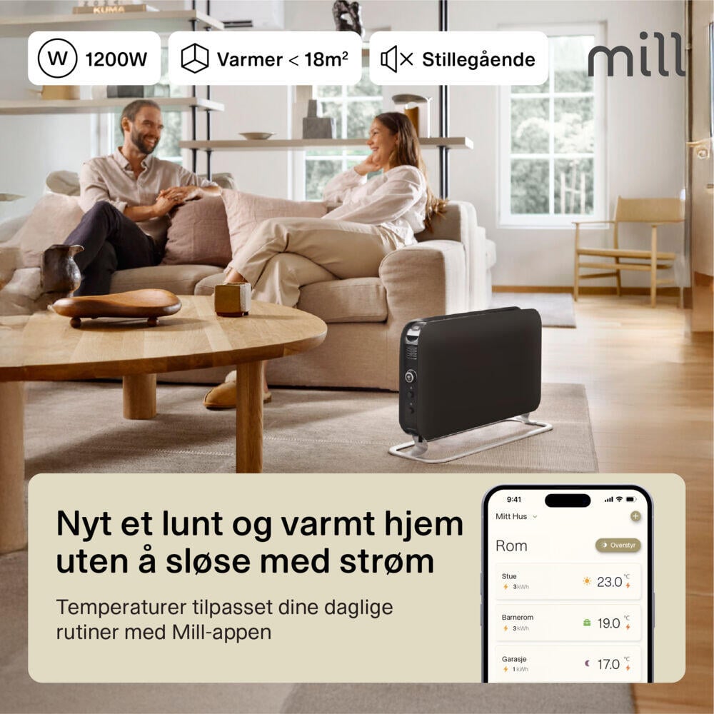 Mill WiFi gulvovn 1200W sort