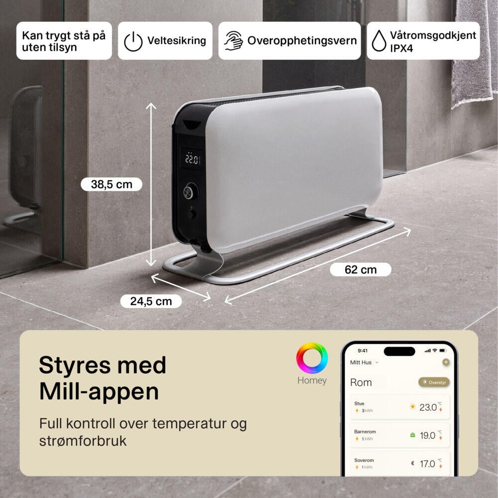 Mill Convection Max Wifi 1500W hvit gulvovn