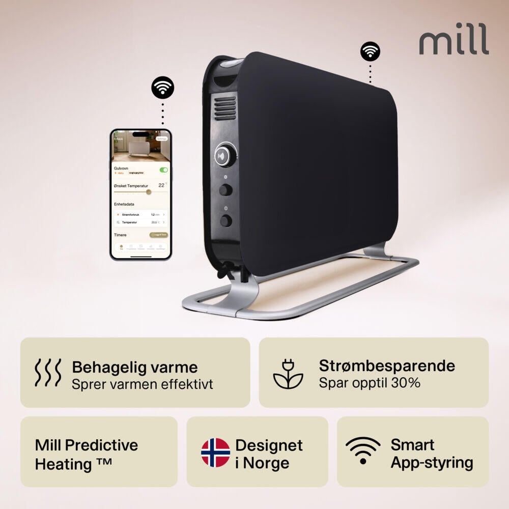 Mill WiFi gulvovn 1200W sort