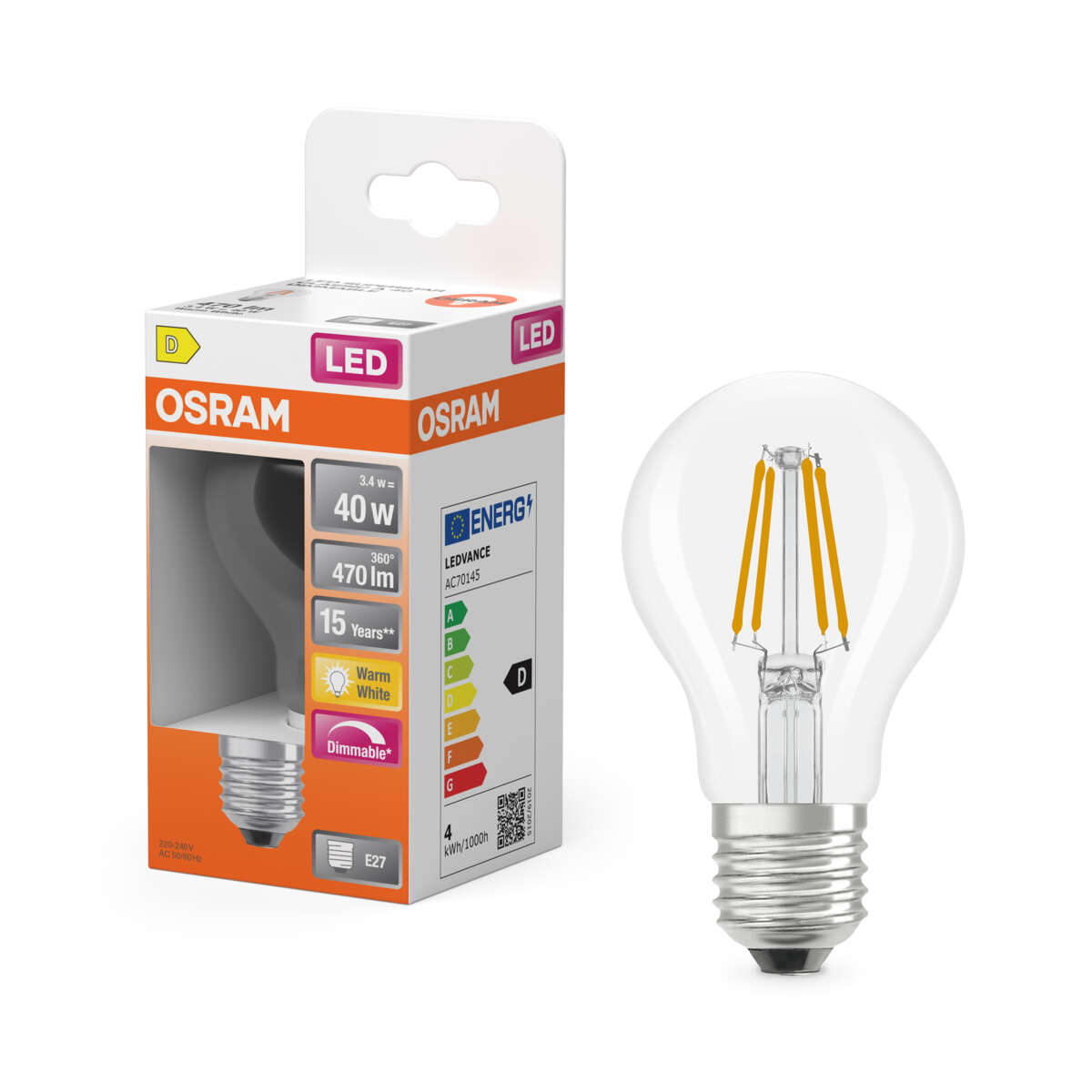 OSRAM LED Superstar Classic A 40 Filament pære