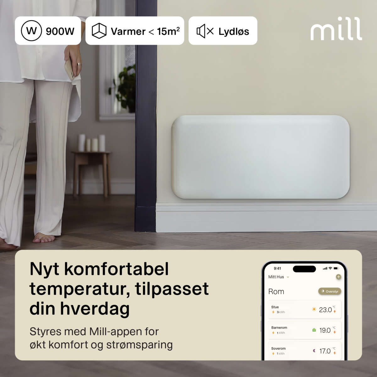 Mill Invisible Smart WiFi 900W Gen. 4 panelovn