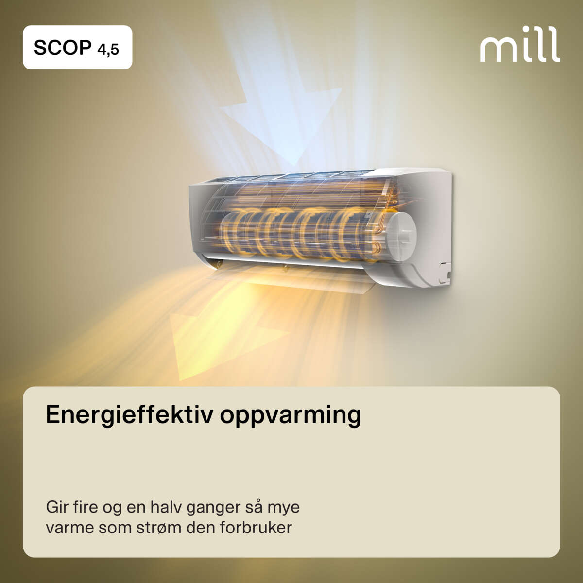 Mill Calm WiFi varmepumpe 3800W, ferdig montert