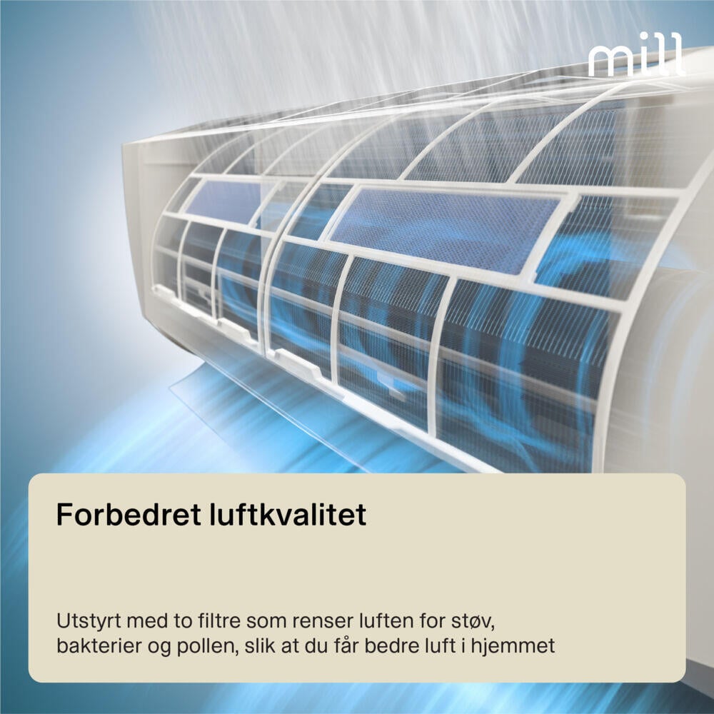 Mill Calm WiFi varmepumpe 3800W, ferdig montert