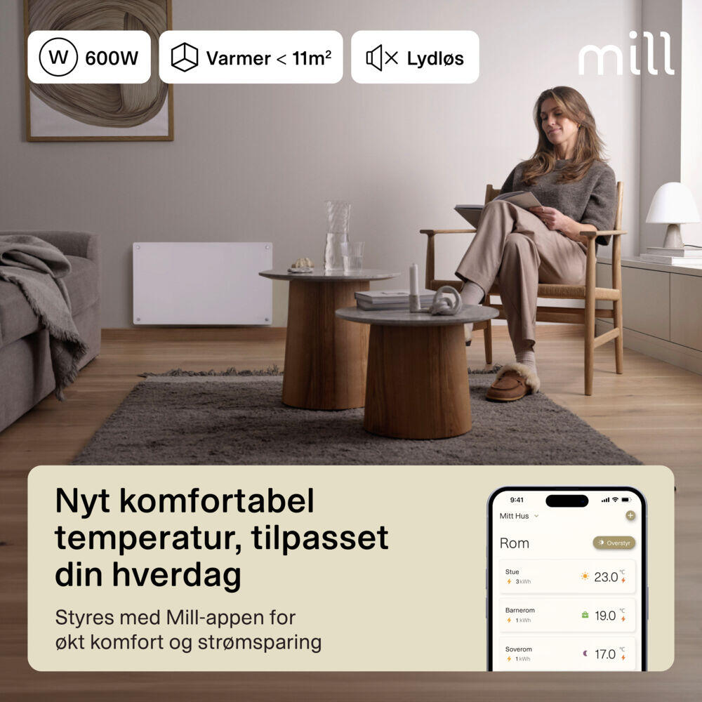 Mill Glass Gen 4 Smart WiFi 600W panelovn
